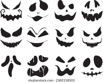 Ilustraciones de Halloween monstruo jack linterna brillando cara temible puesta sobre fondo blanco. personaje de caricatura vectorial espeluznante