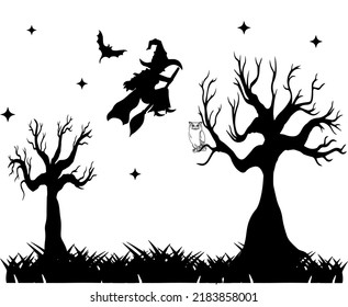 Illustrations Halloween in Silhouette Isolated on White Background