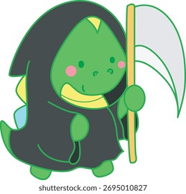 Illustrations halloween theme of cute Dinosaur character clip art for kids. Dinosaur wearing an angel of death costume