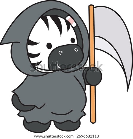 Illustrations halloween theme of cute Zebra character clip art for kids. Zebra wearing an angel of death costume