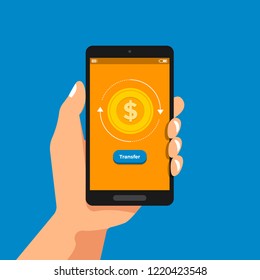 Illustrations hand hold smartphone concept mobile banking payment and transfer money online, Vector illustrate.