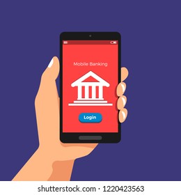 Illustrations hand hold smartphone concept mobile banking payment and transfer money online, Vector illustrate.