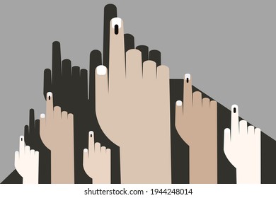 Illustrations of hands with electoral stains after casting vote