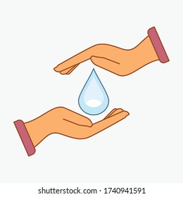 illustrations of hands and water drops, in a flat style. water day theme.
