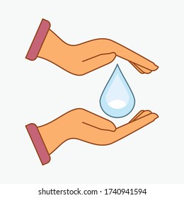 illustrations of hands and water drops, in a flat style. water day theme.
