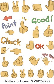 Illustrations of handwritten letters and various types of hand signs.