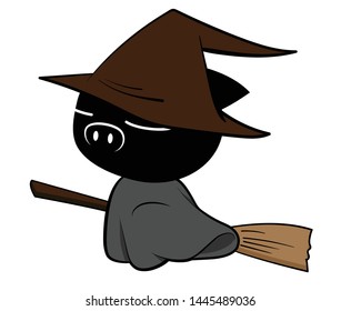 Illustrations of hat and pig with broom on white background, Animals action vector.