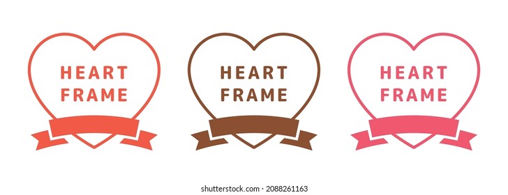 Illustrations of heart frames with ribbons, Valentine's Day.