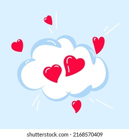 Ilustraciones corazón en una nube, tarjetas plantillas de diseño