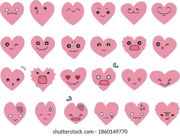 Illustrations of hearts with various facial expressions