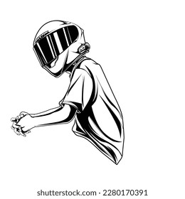 Illustrations of helmets and riders combine with demonic or scary things