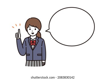 Illustrations of high school girls and junior high school girls in school uniforms giving good signs with a smile