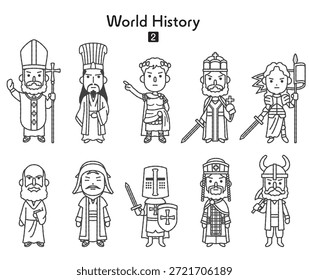 Ilustrações de figuras históricas de todo o mundo