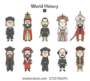 Ilustrações de figuras históricas de todo o mundo