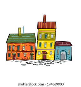 Illustrations homes. Postcard design. vector