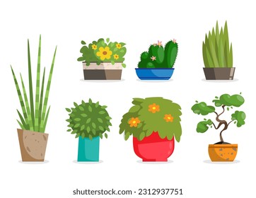 Illustrationen von Hauspflanzen in Töpfen