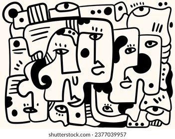  illustrations of human facial portraits in an abstract vector style, distinguished by hand-drawn black lines. These designs are perfect for decorating your walls, posters, cards, home decor, and prin