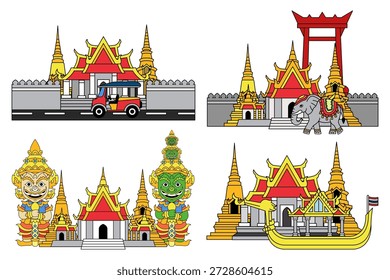 Illustrations of icon items about Thailand temple