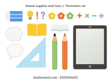 illustrations and icon materials for stationery, school supplies