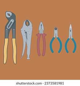 illustrations, icons, assets, tools, pliers of various types.