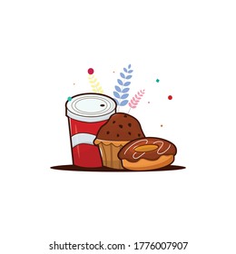 illustrations, icons, fast food. drinks, pastries and donuts - vector
