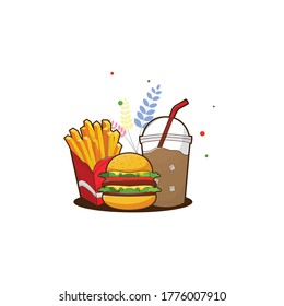 illustrations, icons, fast food. drinks, hamburgers and french fries - vector