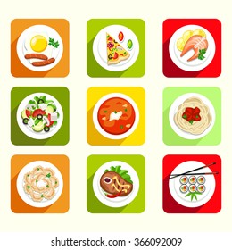Illustrations icons flat top view food