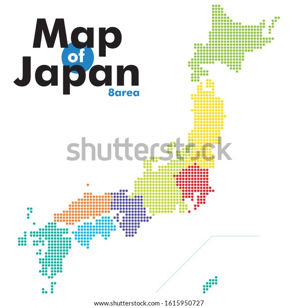 Illustrations, icons and\
graphic materials of the map of Japan expressed in dots. It is\
divided into eight\
areas.