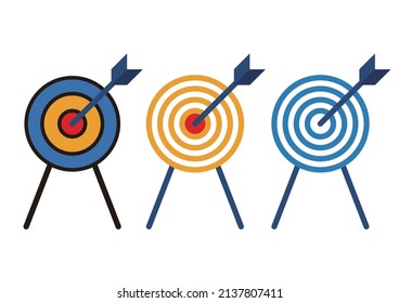 Illustrations and icons of isolated targets and arrows. Image illustration of marketing. Darts and archery. Illustrations set.
