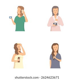 Illustrations of individuals with different postures holding coffee and tea