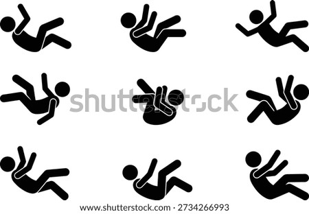 Illustrations of individuals performing various types of falls and tumbles