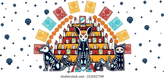 Illustrations inspired by the day of the dead and the altar for the dead, from mexico