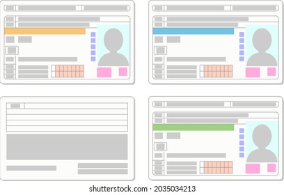 Illustrations of Japanese driver's licenses in various colors