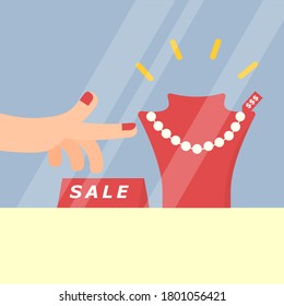 Illustrations jewelry sales. Necklace collection. Vector poster