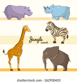 Illustrations of jungle animals, colorful and pretty.
