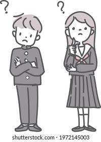 Illustrations of junior high school boys and girls worried