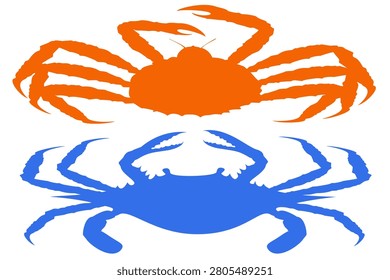 Illustrations of a king crab and a blue crab, isolated on a white background, vector.