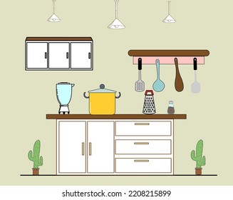 Illustrations of a Kitchen Modern Interior at Home Vector 