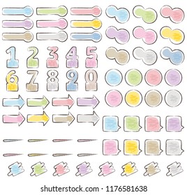 Illustrations of labels and icons.
