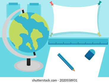 illustrations with learning themes, with wall magazine, globe, pencils, erasers and sticky notes