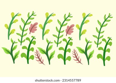 illustrations of leaves arranged in a row to form a beautiful leaf pattern, for editing purposes or as a background etc.