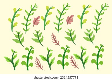 illustrations of leaves arranged in a row to form a beautiful leaf pattern, for editing purposes or as a background etc.