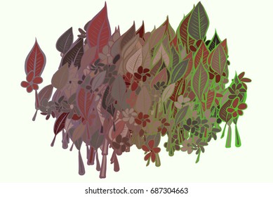 Illustrations of leaves & flowers. Good for web page, wallpaper, graphic design, catalog, texture or background. Vector graphic.
