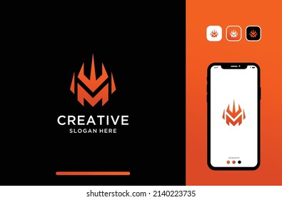 Abbildungen Buchstabe m mit Logo-Design für Trident-Elemente.