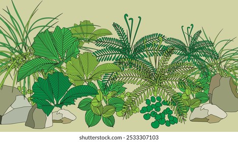 Die Illustrationen und Strichzeichnungen verschiedener Pflanzen im Garten sind einfach.