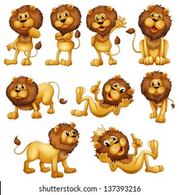 Illustrations of the lions in different positions on a white background