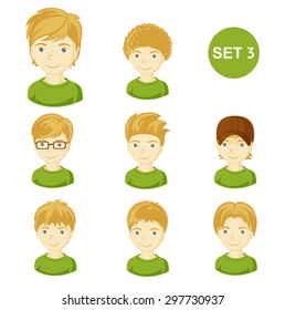 Illustrations of little boys with various hair style. Set of children's faces.