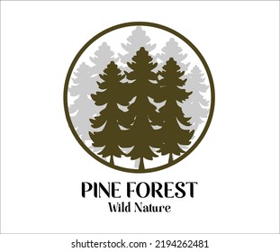 Illustrations Logo Pine Tree in Circle on White Background 