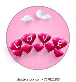 illustrations of love and valentine's day. Balloons carry gifts on Valentine's Day. balloon floating as a symbol of love.