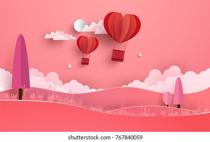 illustrations of love and valentine's day. Describe a love balloon with a beautiful shape. design paper arts and crafts
